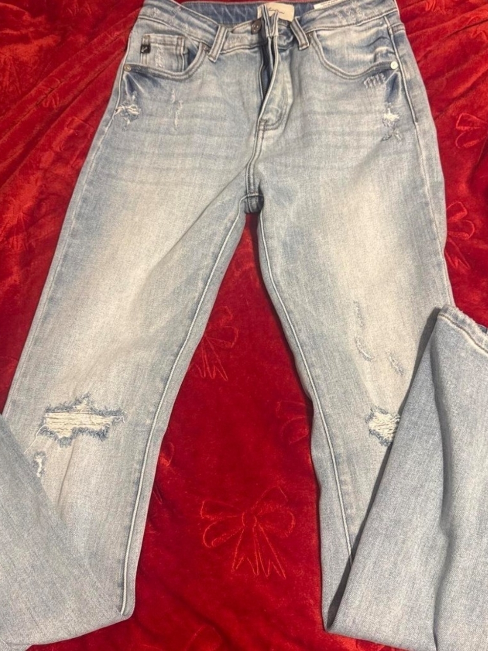 KanCan Light Blue Distressed Boyfriend Flare Jeans 7/27